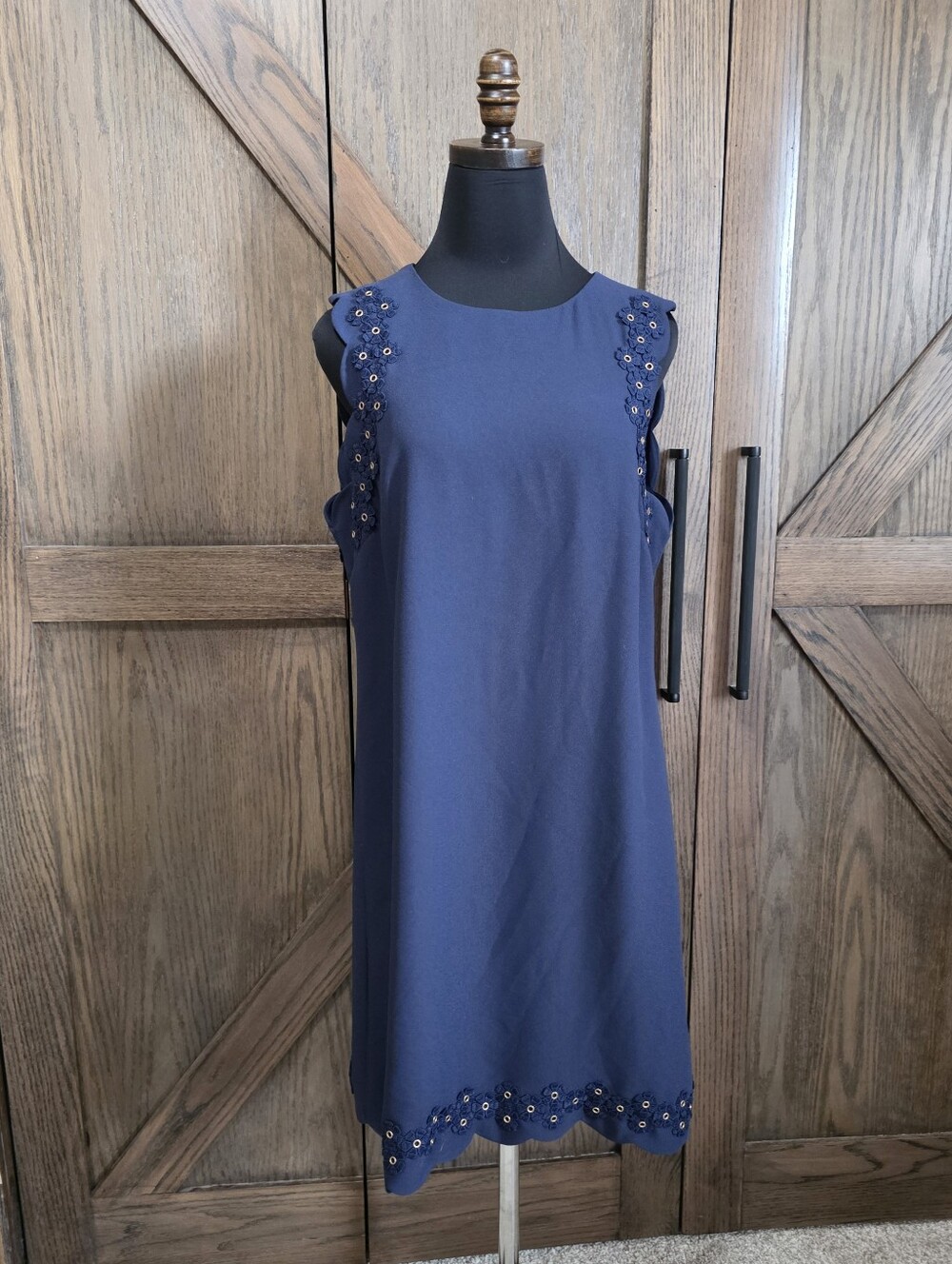 Ted Baker Skylah Navy Eyelet-Trim Sleeveless Shift Dress